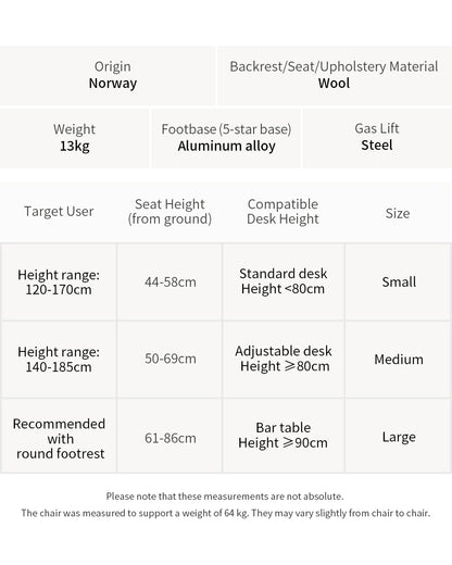 Product specifications table for a chair with details on origin, material, weight, and dimensions.